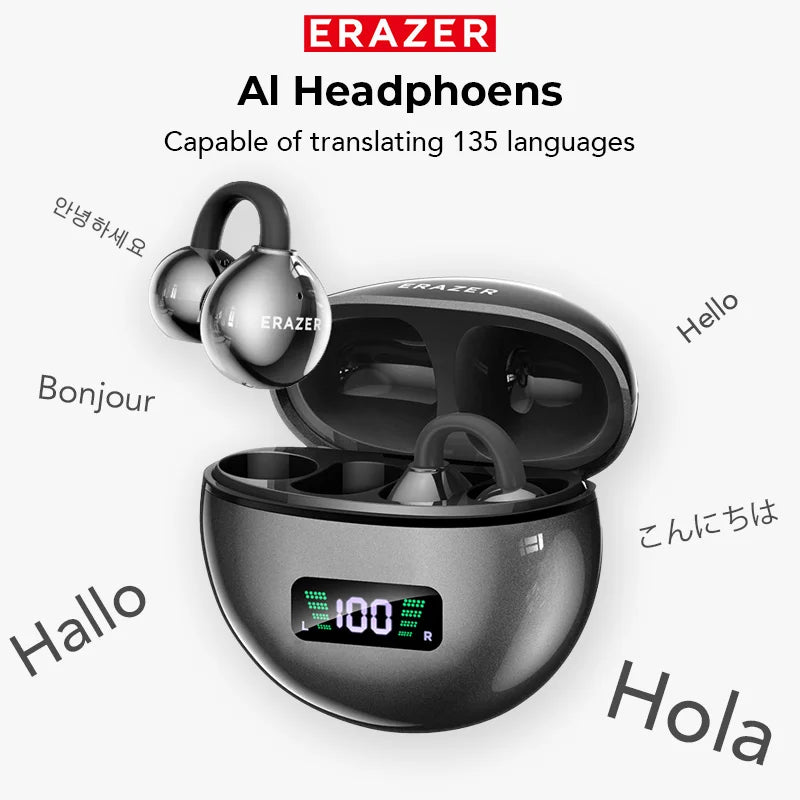 ERAZER XF55 OWS Ear Clip Bluetooth Earbuds AI Translator Open Ear Headphones ENC Noise Cancelling HD Stereo IPX5 Longlife