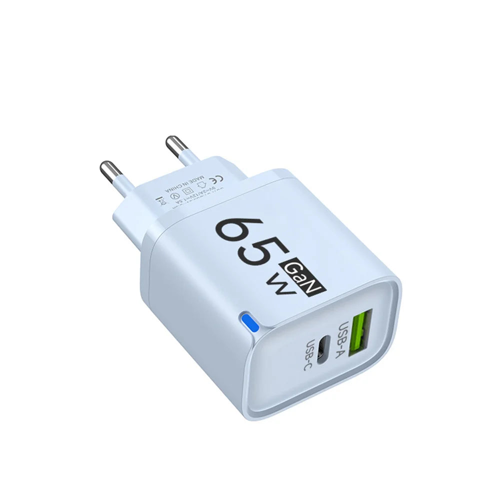 PD 65W GaN USB Type C Fast Charge Mobile Phone Charger For iPhone Xiaomi Huawei Samsung Oneplus High Speed Charging Wall Adapter