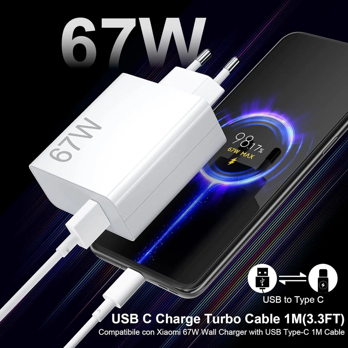 67W 6A Turbo Fast USB Charger For Xiaomi 12 13 14 15 17 Pro 