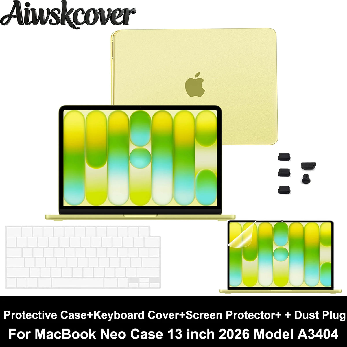 2/3/4pcs For MacBook Neo Case 13 inch 2026 A3404 Protective Case & Keyboard Cover & Screen Film & Dust Plug Laptop Accessories