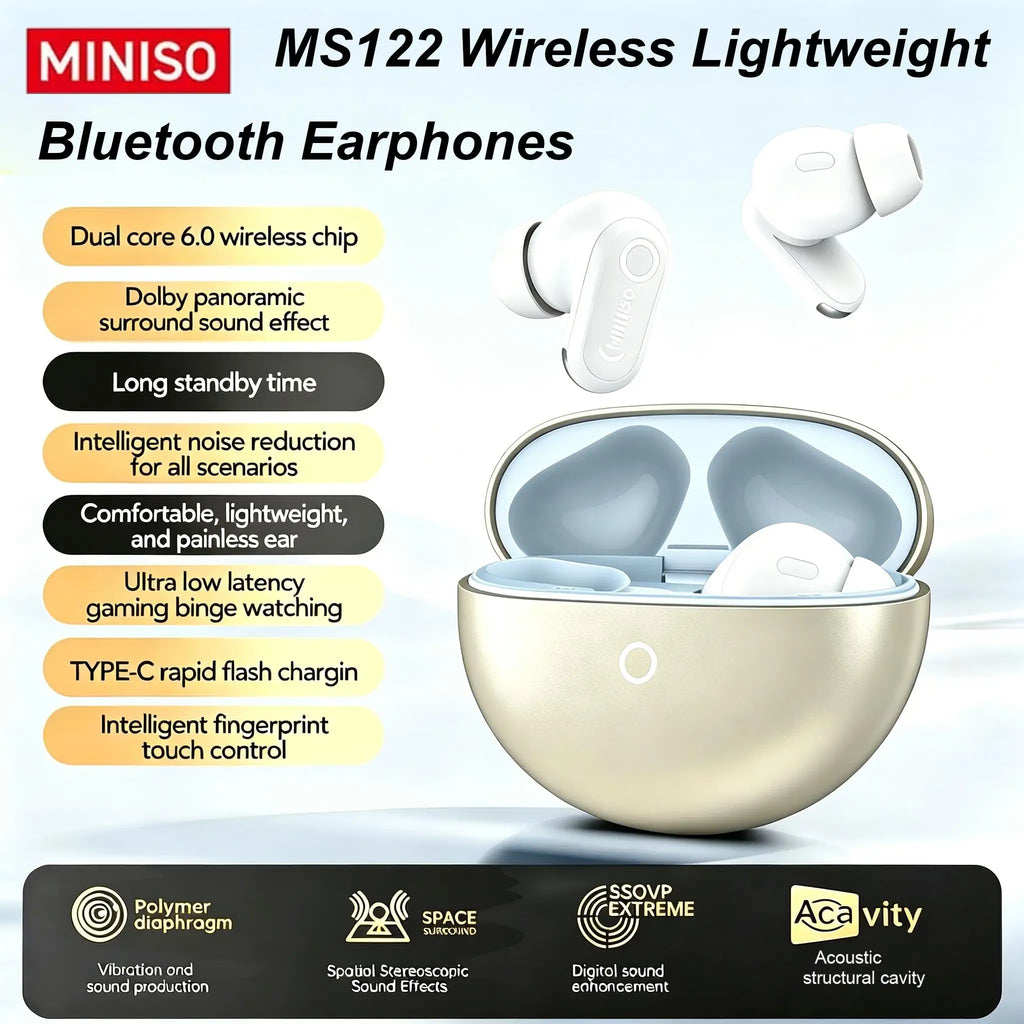 MINISO MS122 Wireless Bluetooth Earphones Stable Connection Headphones with Mic Noise Reduction Long Battery Life