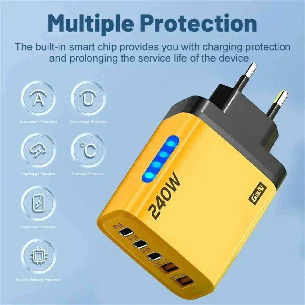 240W USB C Charger Quick Charge QC 3.0 PD Fast Charging Type