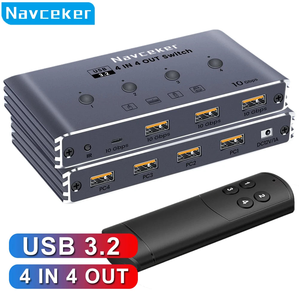 Navceker KVM USB C Switch with Controller 4 Computers Share 