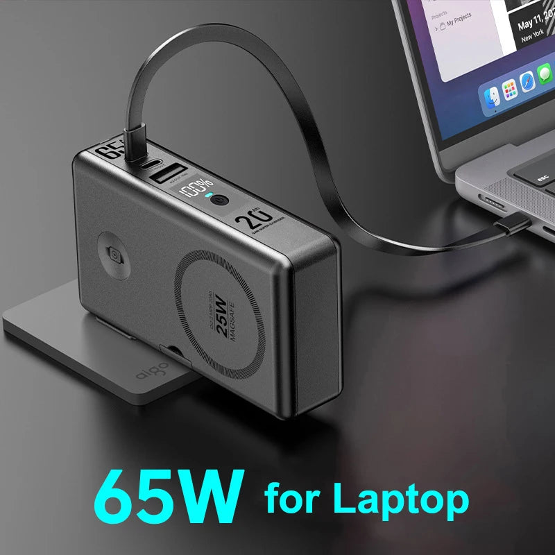 65W GaN USB Type C Charger Power Bank 20000mAh Qi2.2 25W Mag