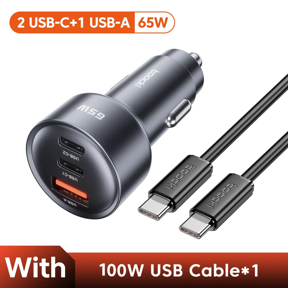 Toocki 65W USB Car Charger Type C 3 Ports Fast Charge PPS PD 3.0 QC USB C Car Phone Charger For iPhone 16 Xiaomi Huawei Samsung