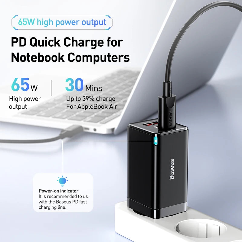 Baseus 65W GaN Charger Quick Charge Type C PD Charger USB Ch