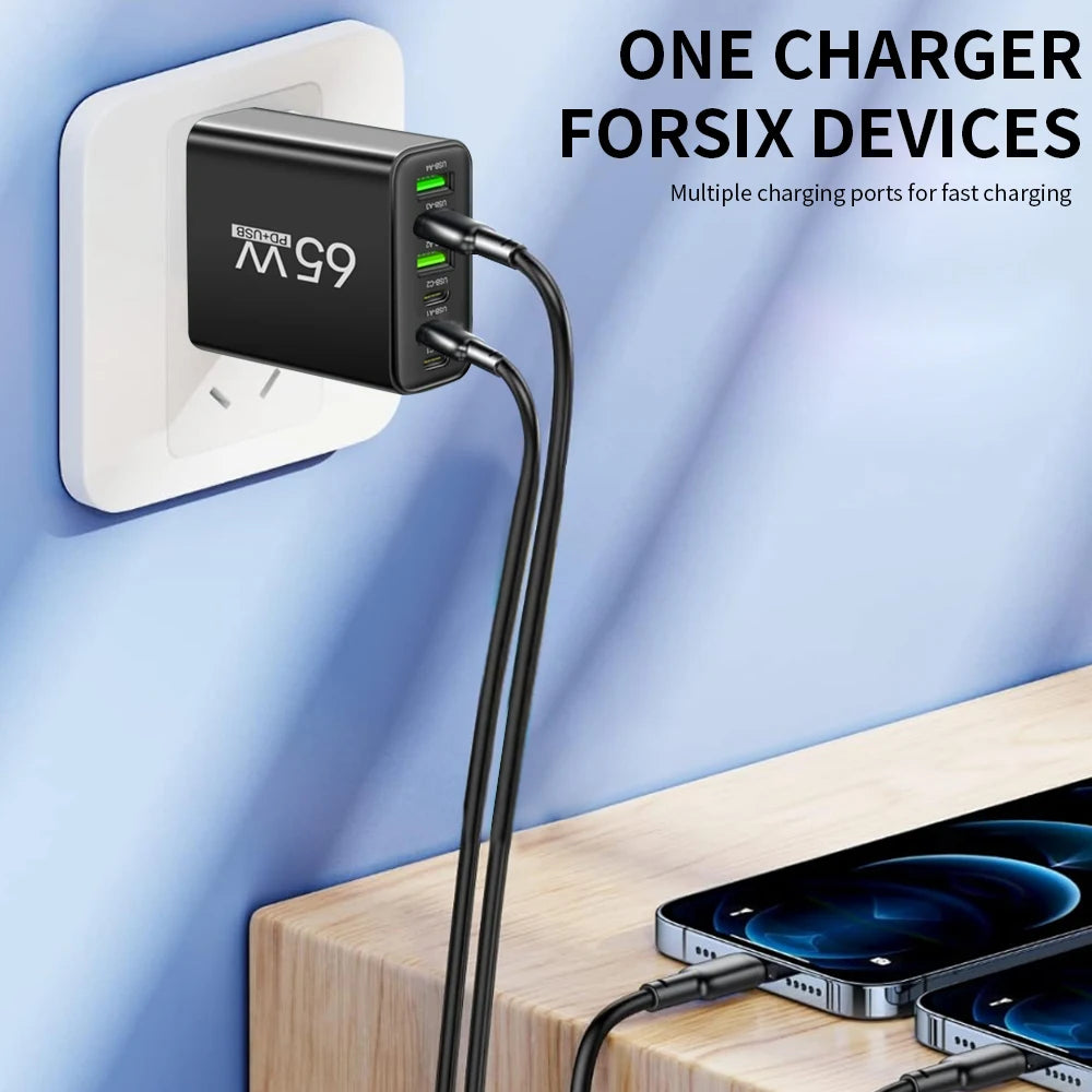 Multi Ports 65W USB Charger Fast Charging Type C Phone Charg