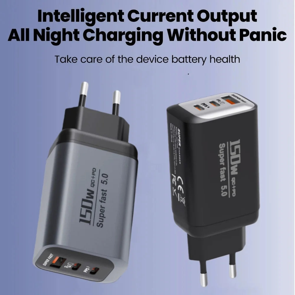 USB Type C 150W Charger USB QC3.0 Fast Charging Mobile Phone