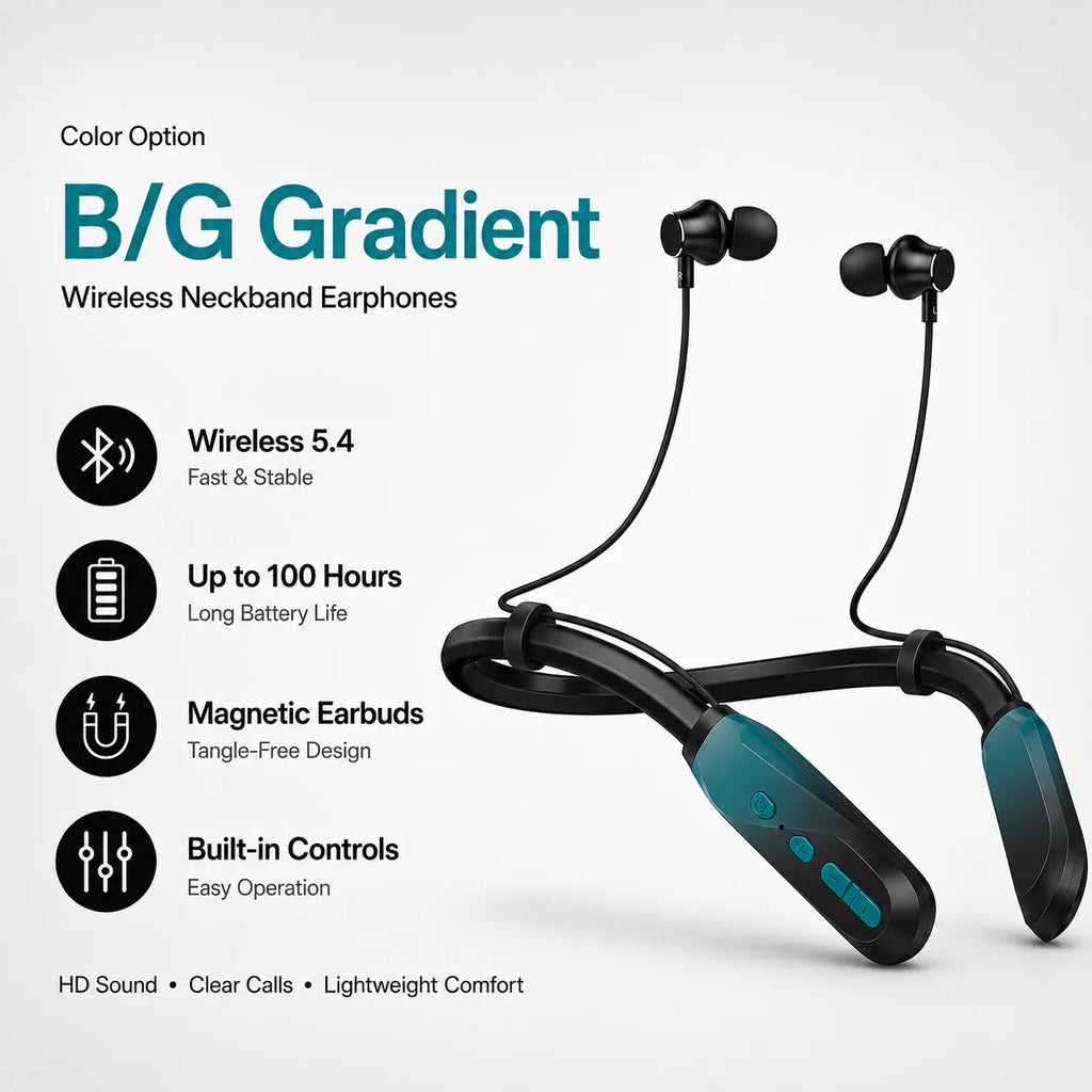 Bluetooth 5.4 Neckband Wireless Earbuds with Mic 100H Standby Stereo Magnetic Sports Headphones for Running Gym Travel Phone