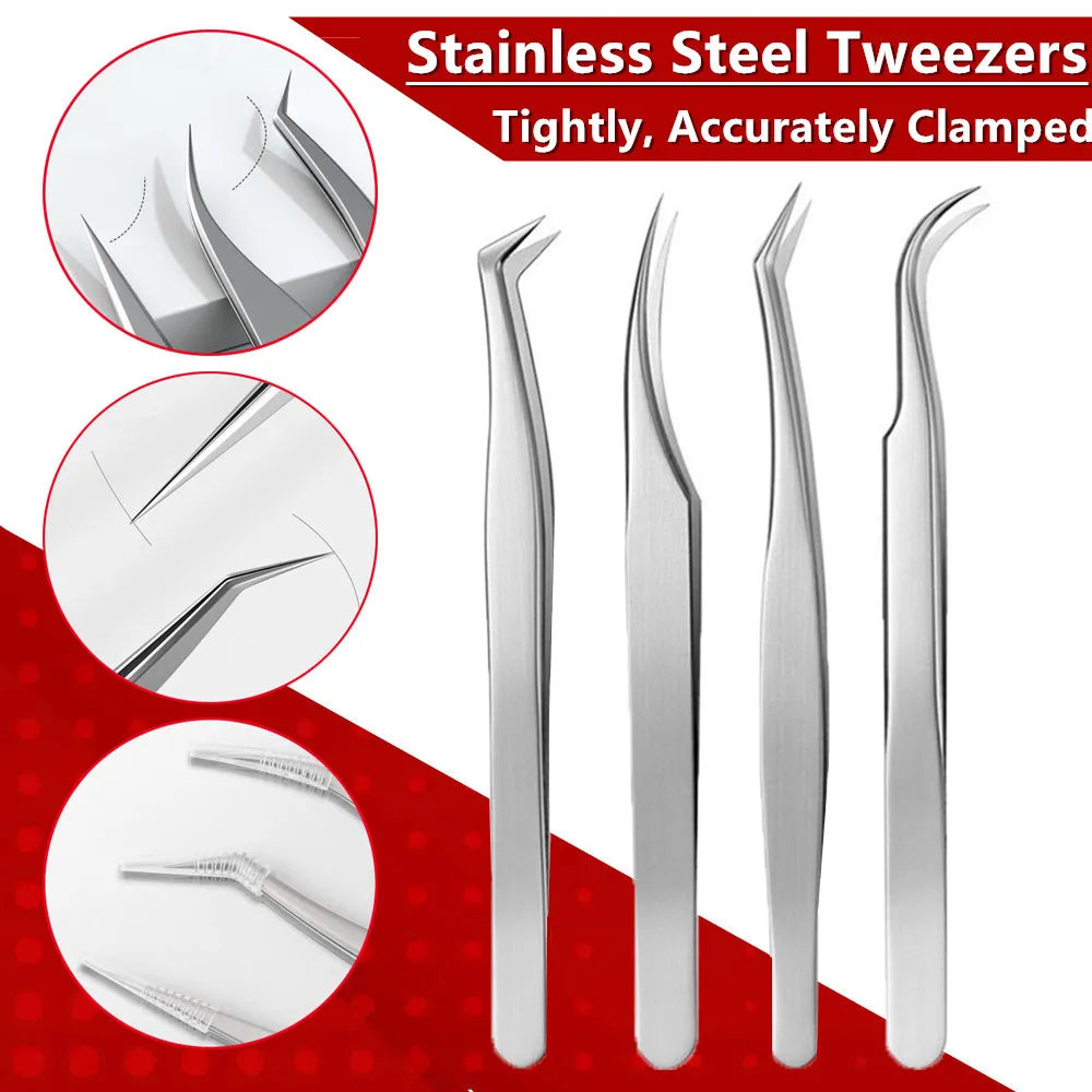 10Pcs Tweezers Set With Bag Industrial Electronic ESD Stainl
