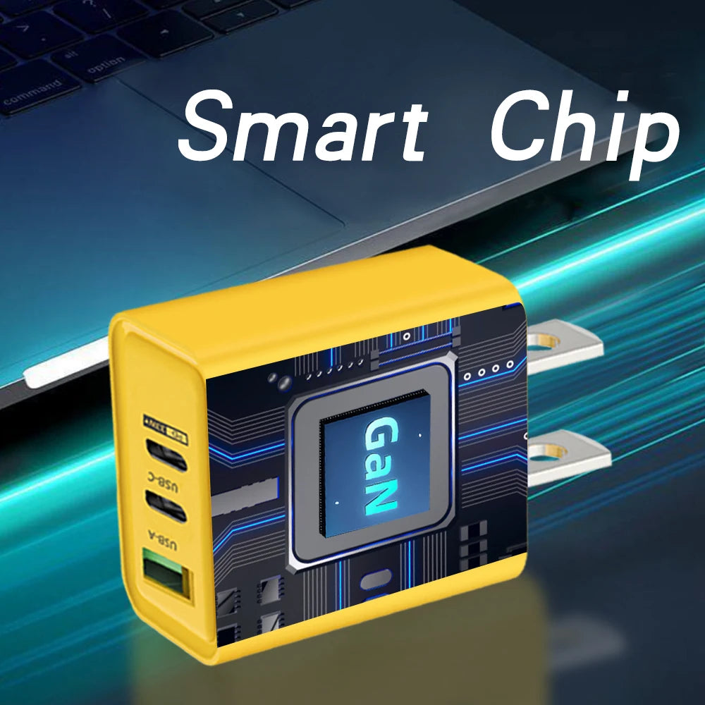 65W GaN USB Charger Type C PD 3 Ports Fast Charging Cellphon