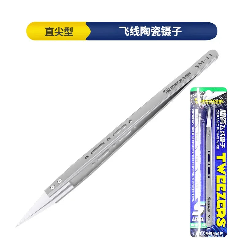 Mechanic S-grade Ceramic Tweezers Non-magnetic Precision Insulation Straight/Curved Tip for Phone Electronic Flying Wires Repair